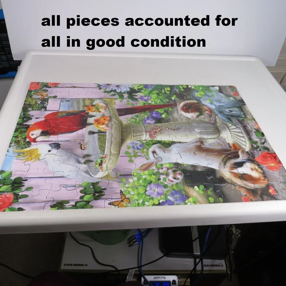 Bird Bath Jigsaw 100 pc Puzzle spring animals (all pieces, thick, good cond.)